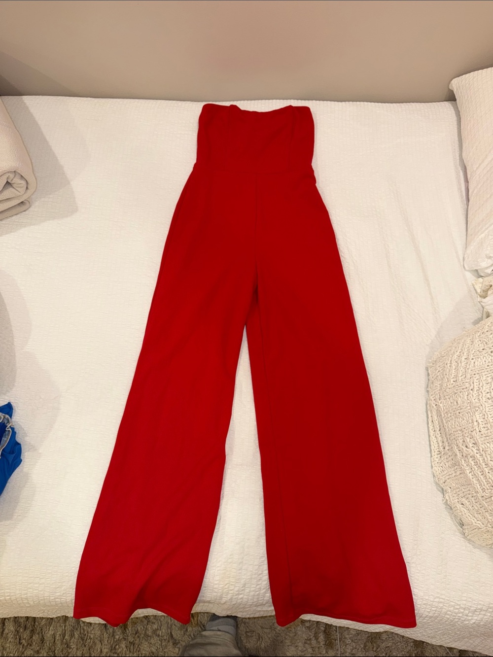 Lulu's Red Strapless Wide-Leg Jumpsuit